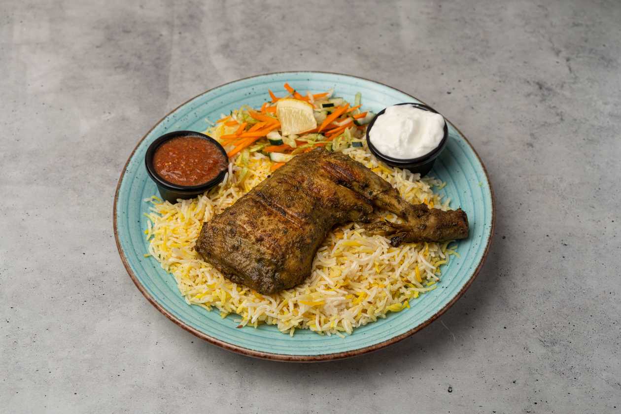 Mandi rice with Green Pepper Al Faham chicken