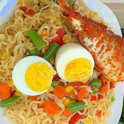 Indomie with Titus fish and boiled egg