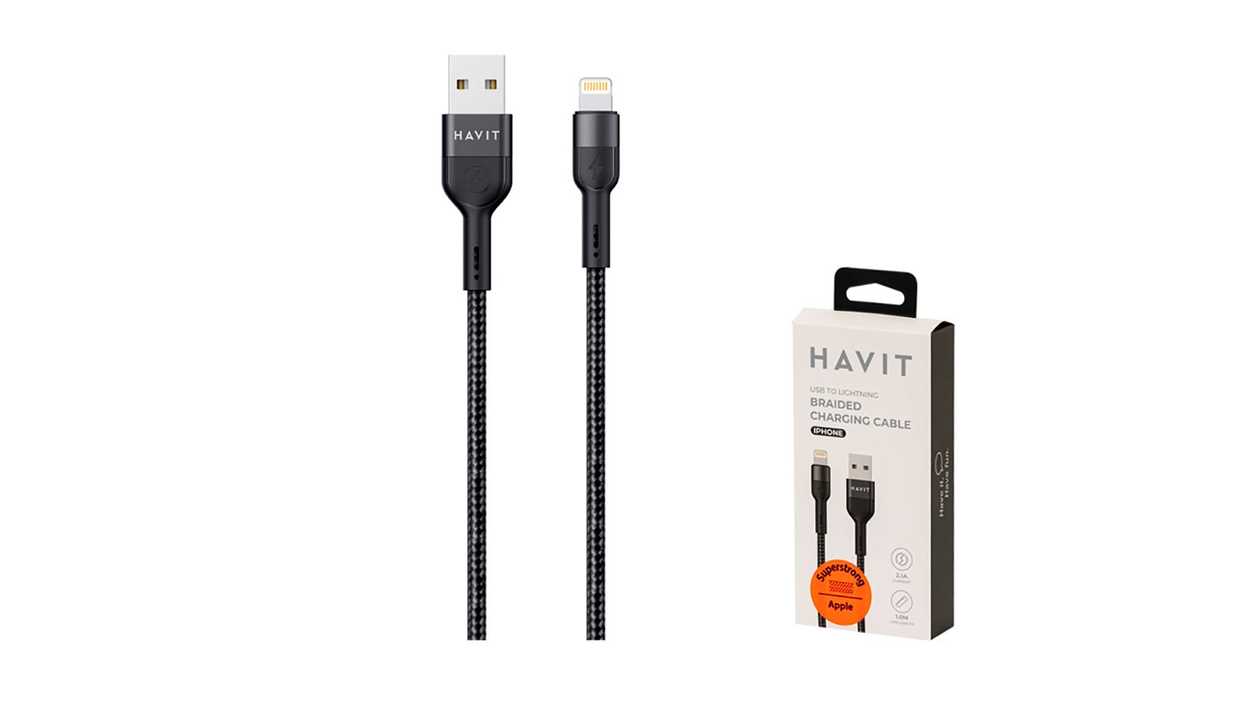 Lightning uzlādes kabelis HAVIT 6133, 1.2m (Melns)