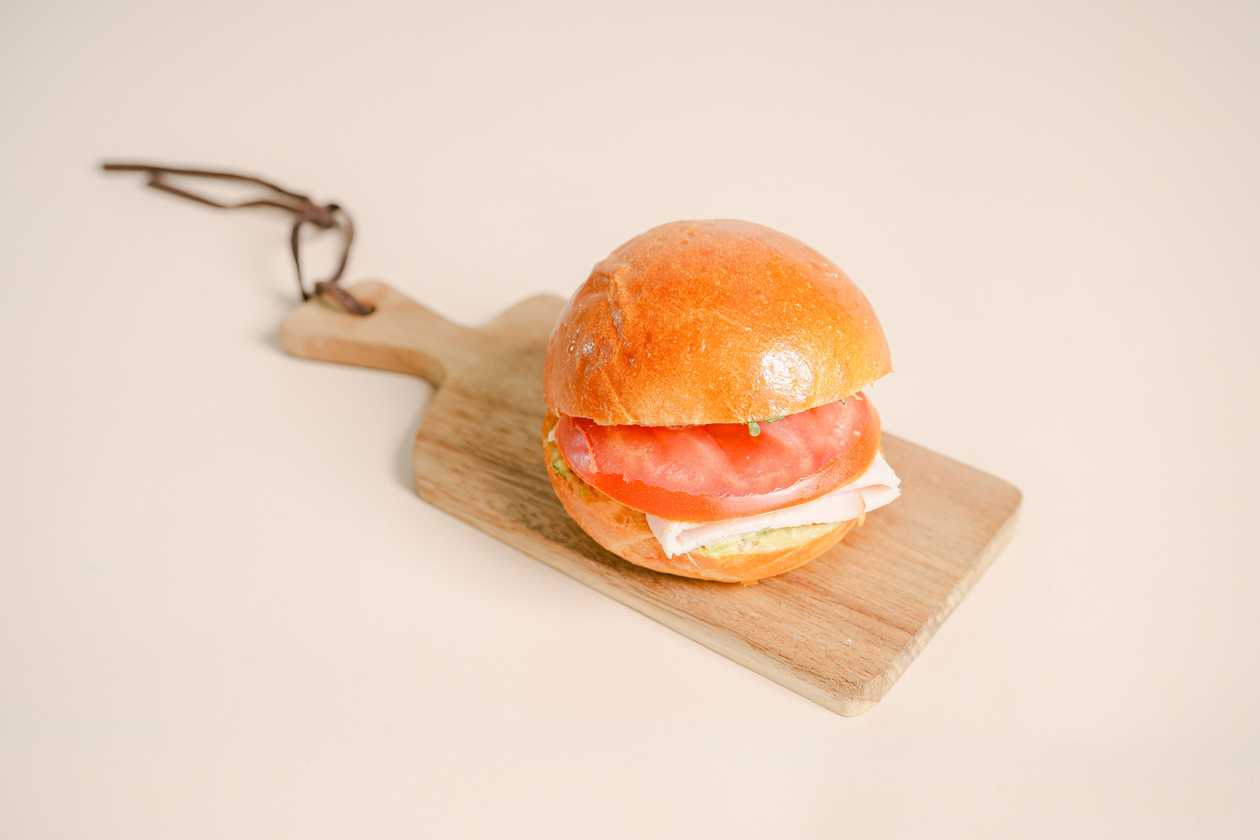 Mini Brioche Sandwich With Aubergine Spread, Feta & Tomato
