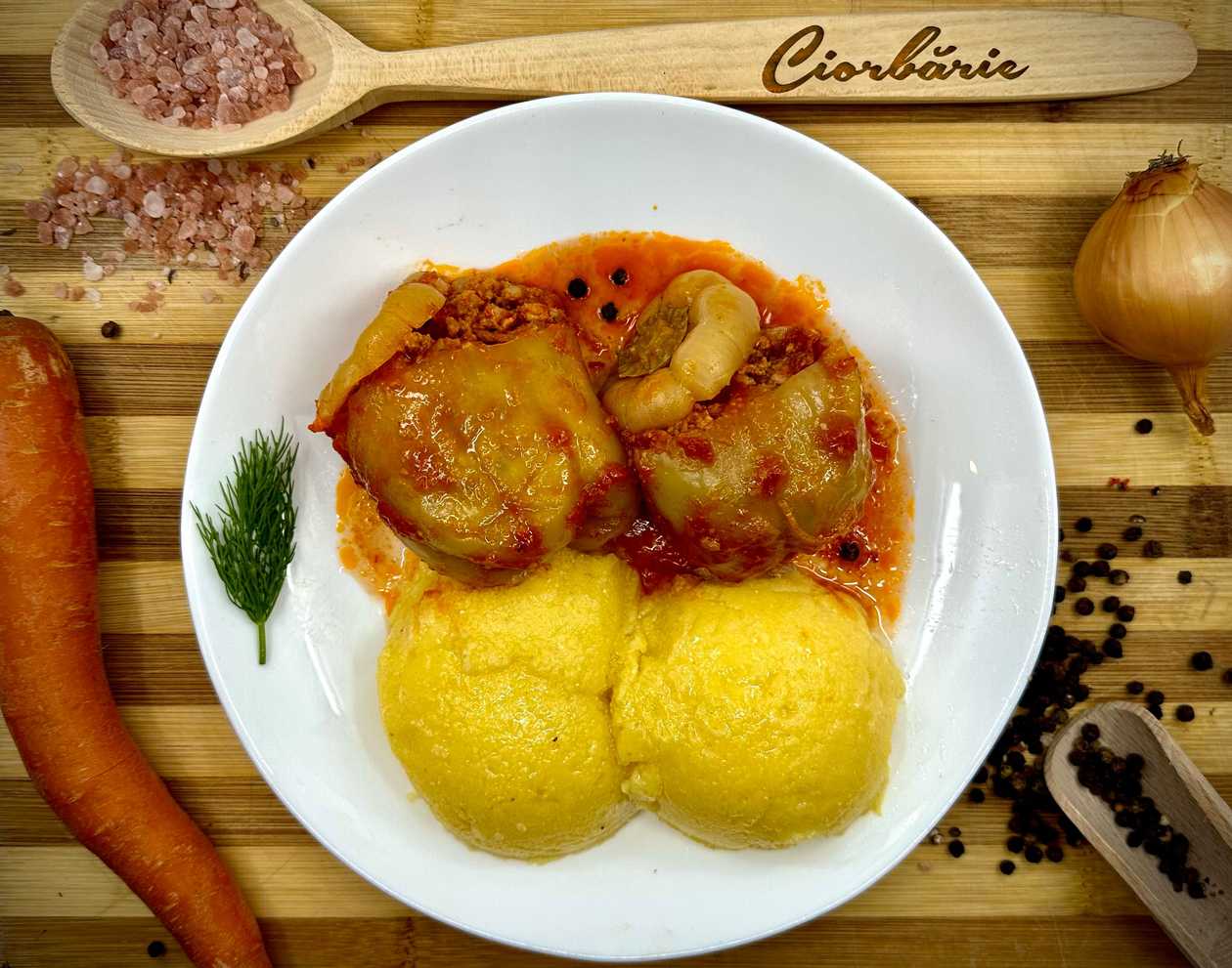 Ardei umpluți de post și mămăligă 300 gr/200 gr