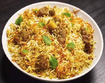 Mutton Dum Biryani, Special Indian Delicious Aromatic dish made with basmati rice, mutton, herbs