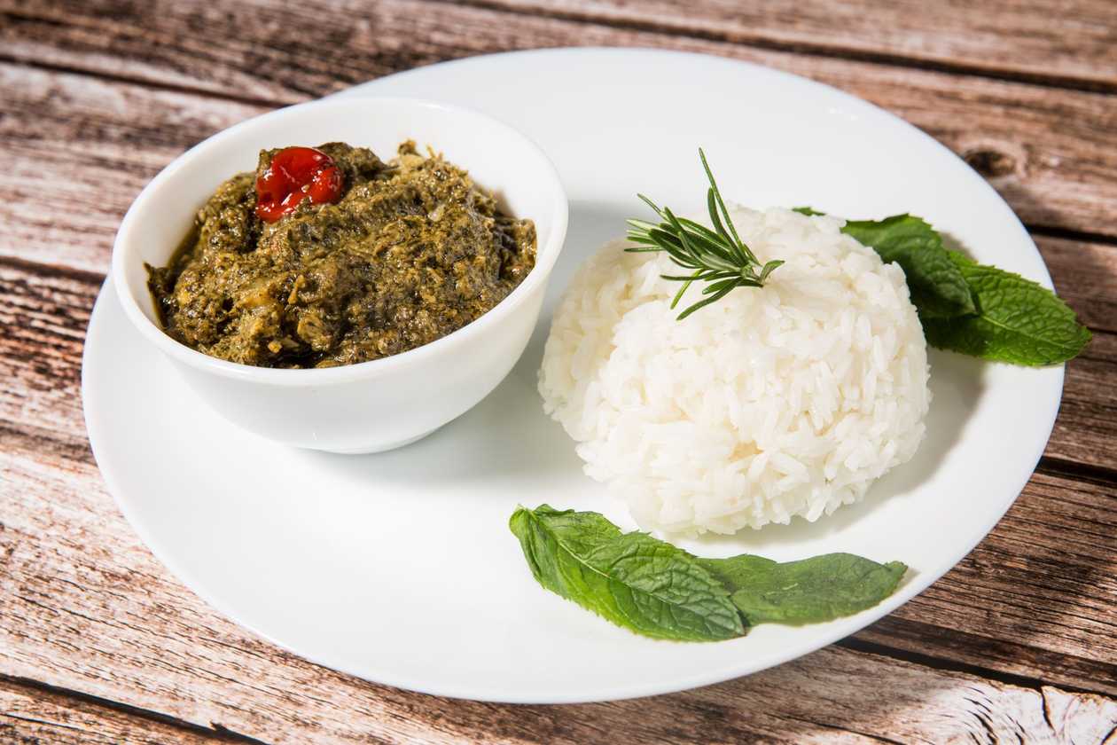 Plain Rice with Palaver Sauce (Goat)