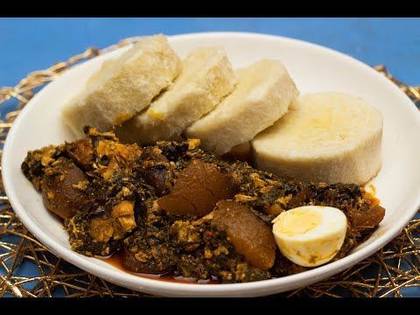 Yam with Kontomire Stew