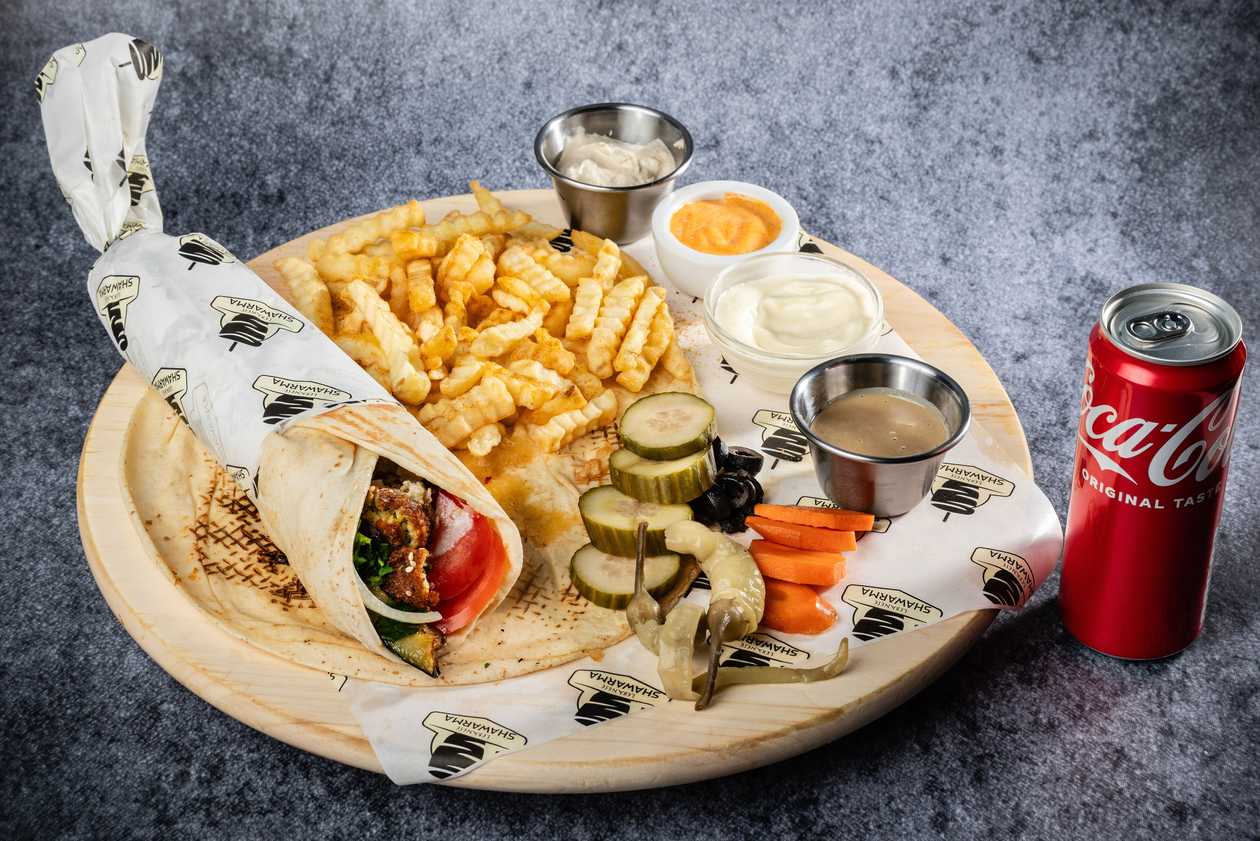 Шаурма с фалафелем S, жареные овощи, картофель фри, Cola