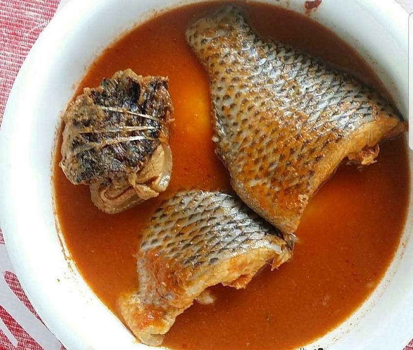 Fufu with Fresh Salmon & Beef Soup
