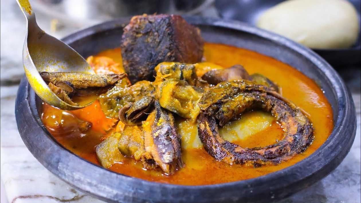 Fufu and Palm Nut Soup with Dry Fish