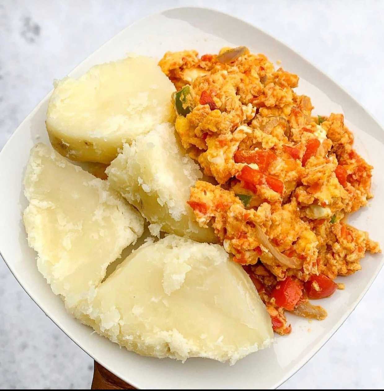 Boiled Yam with egg stew