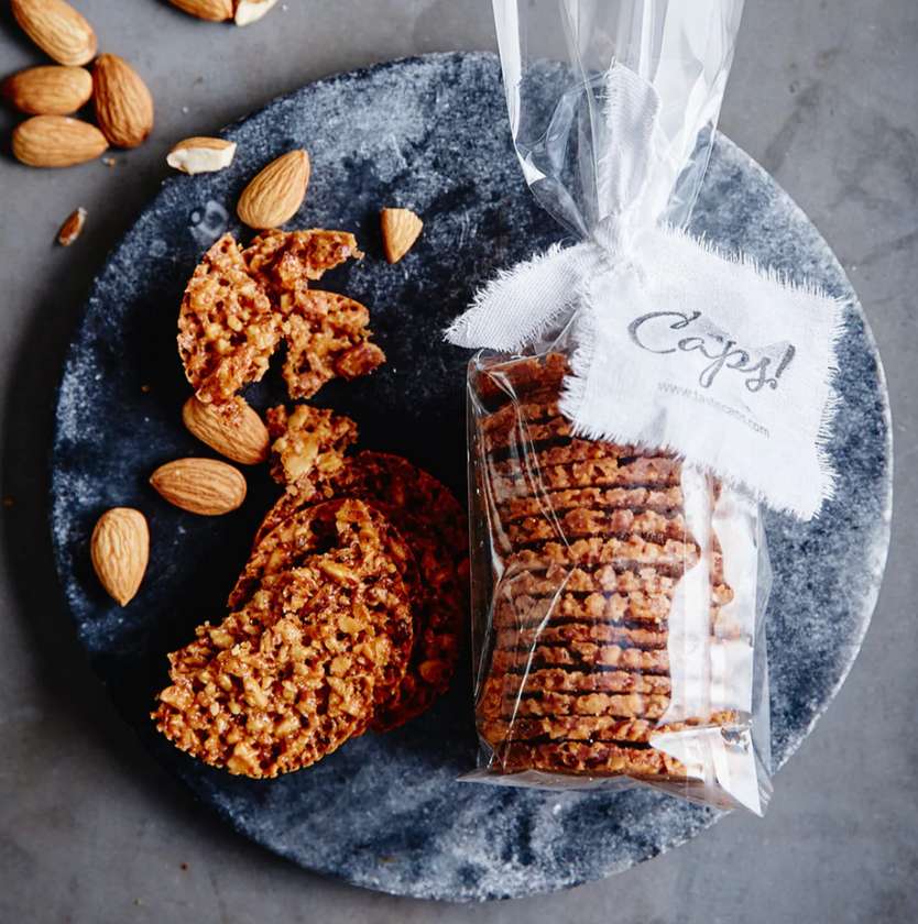 CAPS mandel cookies 120gr in a decorated baggy