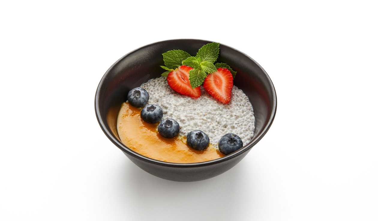 Chia seeds delicacy with mango puree