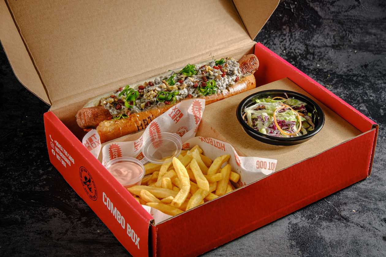 Mushroom Cheese Dog + Potatoes + Salad + Drink