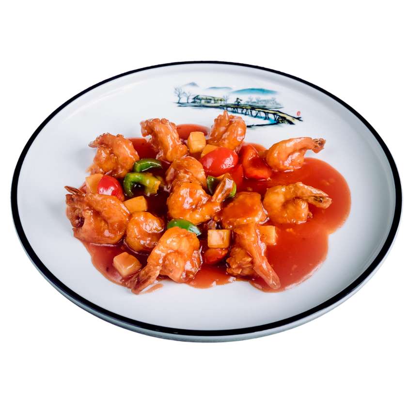 Tiger prawns in sweet and sour sauce