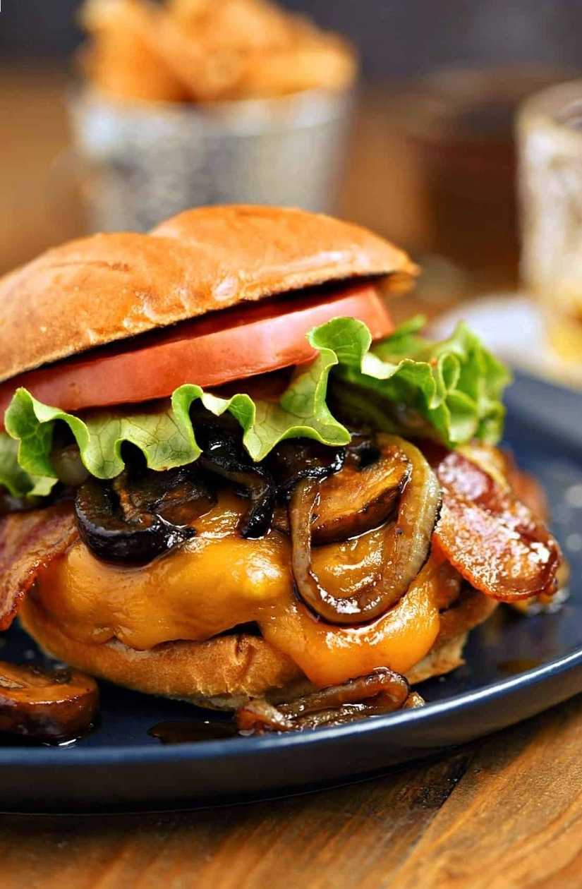 Burger with Mushrooms and Bacon