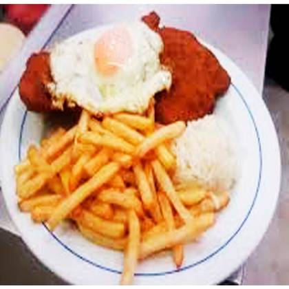 Panado de Frango com ovo   arroz e batata frita