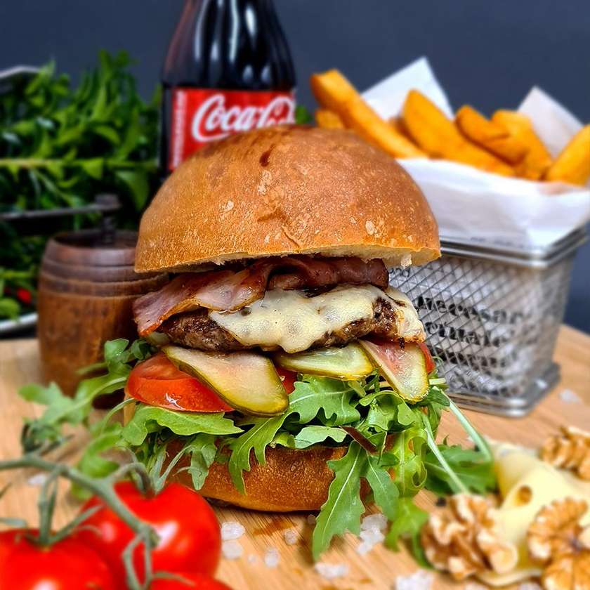 Swiss burger meal