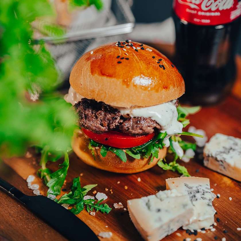 Blue cheese burger meal