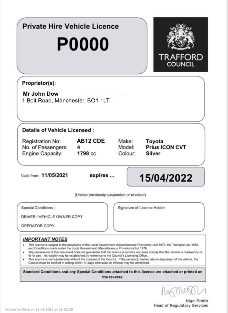 Private Hire Vehicle Licence