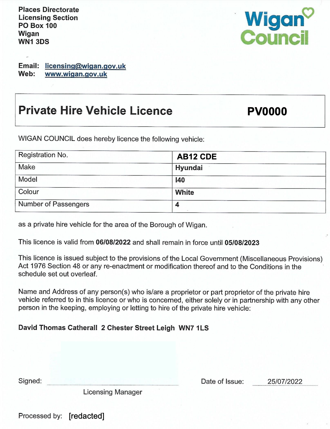 Private Hire Vehicle Licence Image