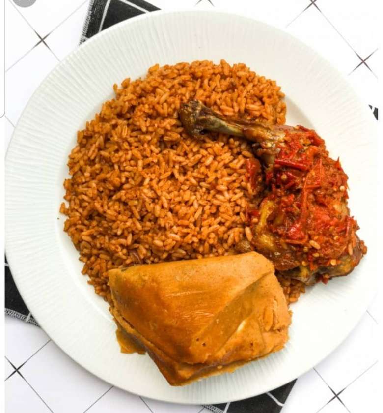 Moi-moi  with jellof rice