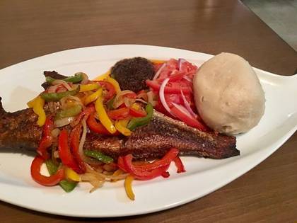 Banku with Tilapia and Hot Pepper