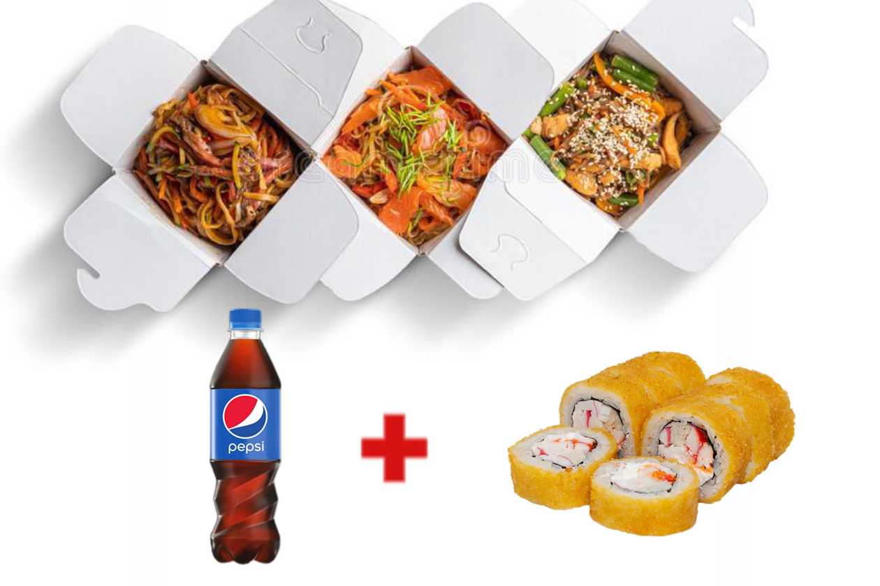 3 noodle Toyuq Alana + 1 lt icki + 10 eded California hot