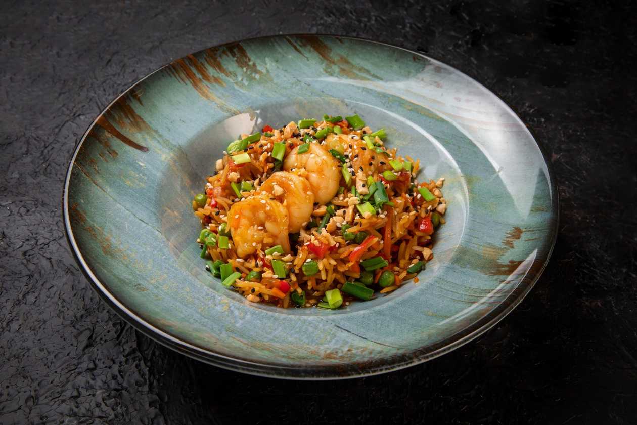 Rice with shrimp and salmon