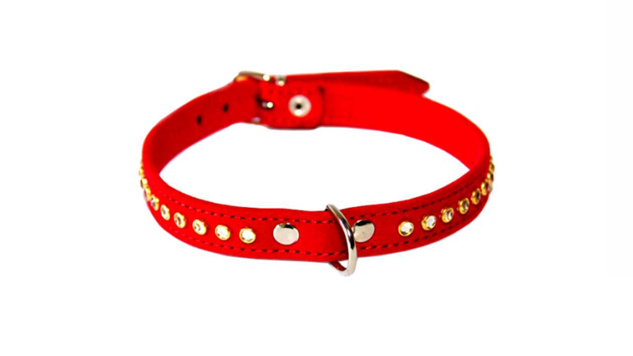 Velvet Collar with Decorations 1.6x40 cm, Red