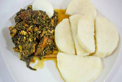 Yam with Palava Sauce and Fish