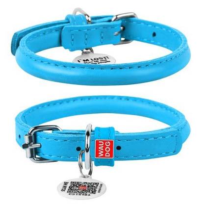 Leather dog collar WAUDOG Glamor with QR passport