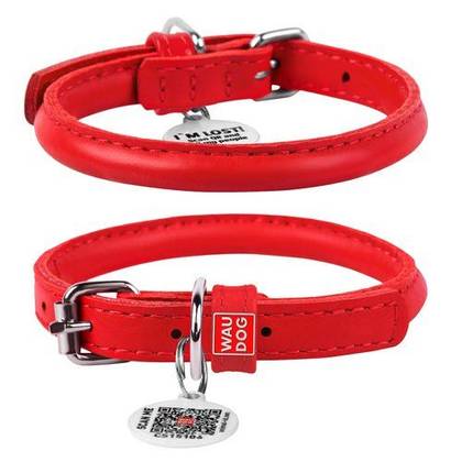 Dog leather collar WAUDOG Soft QR with passport