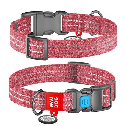 Reflective dog collar made of reclaimed cotton WAUDOG Re-cotton with QR passport