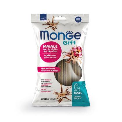 MONGE GIFT Dog Dental Stick Puppy and Junior Medium - Maxi Pork with devil’s claw 210gr
