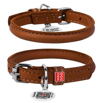 Leather dog collar WAUDOG Soft QR with passport