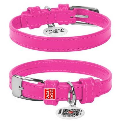 Leather dog collar WAUDOG Glamor with QR passport