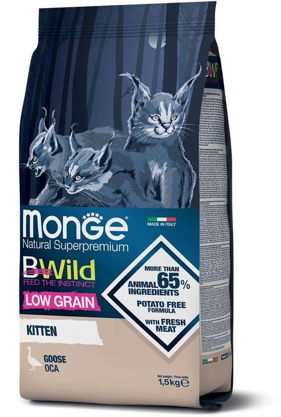 MONGE BWild Low Grain – Goose – Kitten 1,5kg