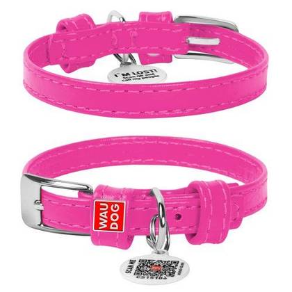 Leather dog collar WAUDOG Glamor with QR passport