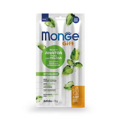 MONGE GIFT Cat Soft Sticks Sterilised Duck with lemon balm 15gr