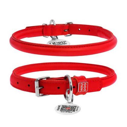 Leather dog collar WAUDOG Glamor with QR passport