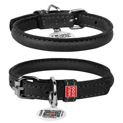 Leather dog collar WAUDOG Soft QR with passport