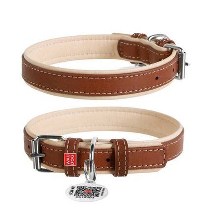 Dog leather collar WAUDOG Soft QR with passport