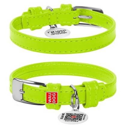 Leather dog collar WAUDOG Glamor with QR passport