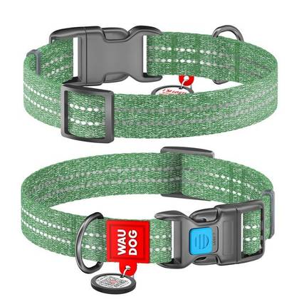 Reflective dog collar made of reclaimed cotton WAUDOG Re-cotton with QR passport