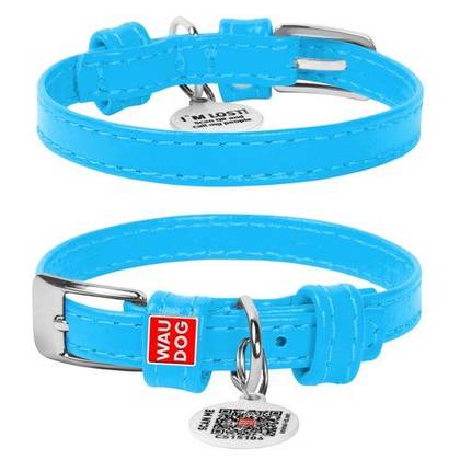Leather dog collar WAUDOG Glamor with QR passport