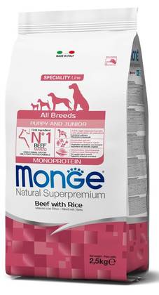 MONGE All Breeds Puppy & Junior Monoprotein Beef with Rice 12kg