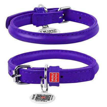 Leather dog collar WAUDOG Glamor with QR passport