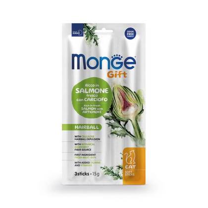 MONGE GIFT Cat Soft Sticks Hairball Salmon with artichoke 15gr