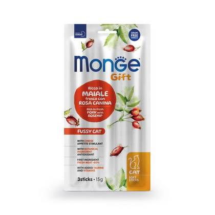 MONGE GIFT Cat Soft Sticks Fussy cat Pork with rosehip and cheese 15gr