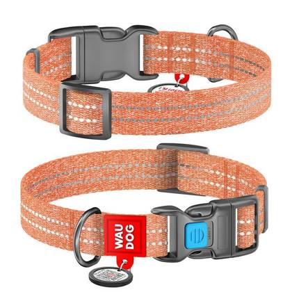 Reflective dog collar made of reclaimed cotton WAUDOG Re-cotton with QR passport