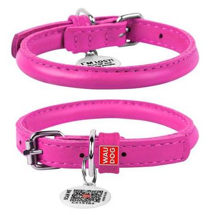 Leather dog collar WAUDOG Glamor with QR passport