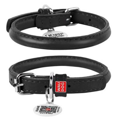 Leather dog collar WAUDOG Glamor with QR passport